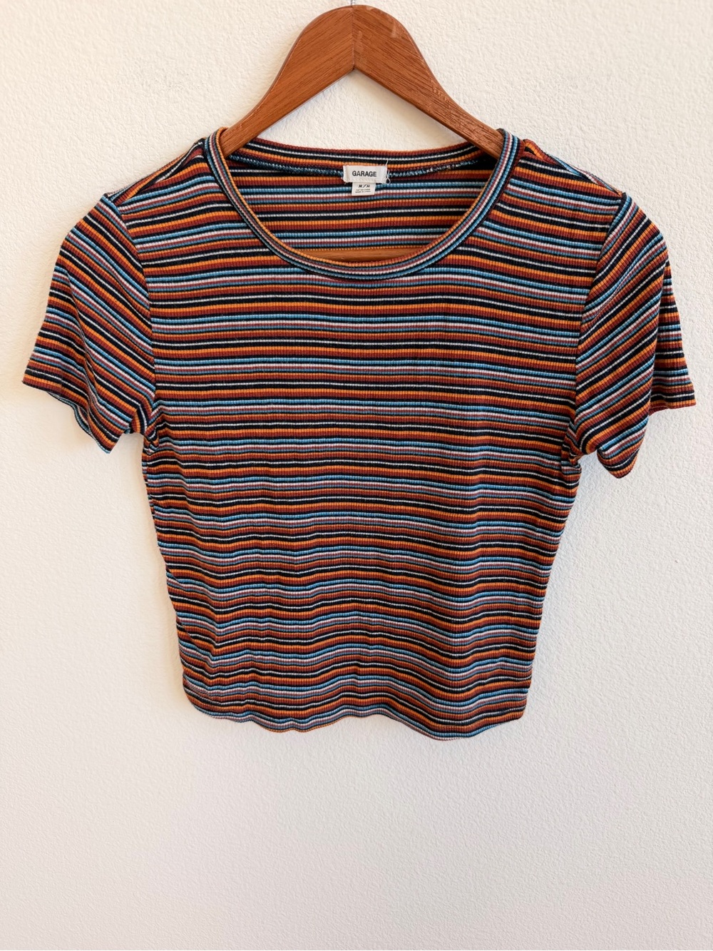 Garage Woman’s Striped Ribbed Crop Tee - Size M